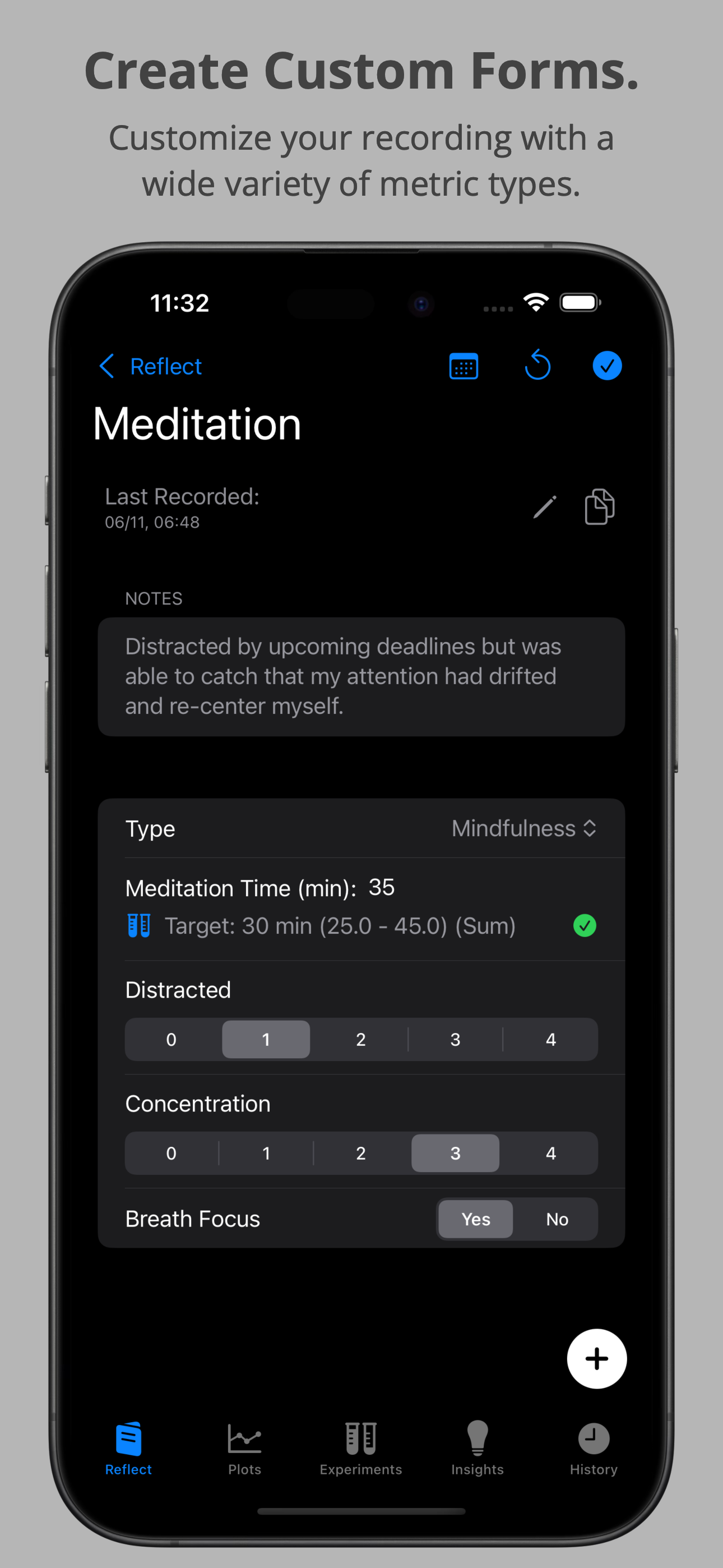 Reflect medication tracking screen
